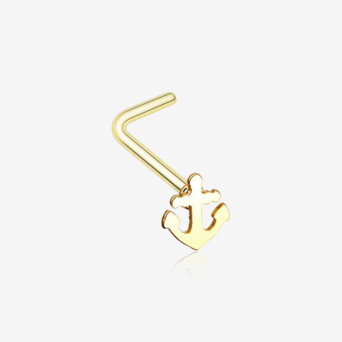 Golden Dainty Anchor Icon L-Shaped Nose Ring-Gold