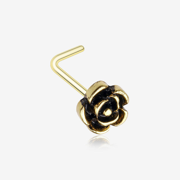 Golden Vintage Rose Icon L-Shaped Nose Ring-Gold
