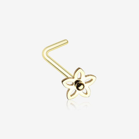 Golden Sweet Violet Flower L-Shaped Nose Ring-Gold