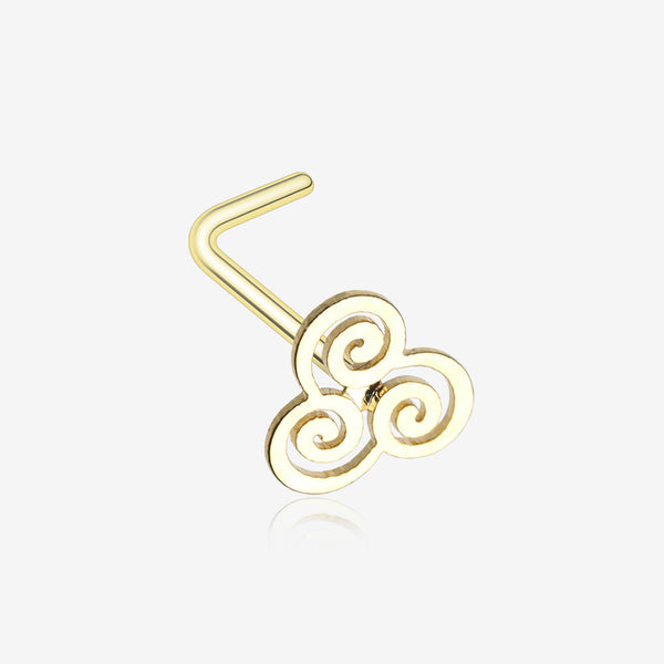 Golden Trinity Swirl L-Shaped Nose Ring-Gold