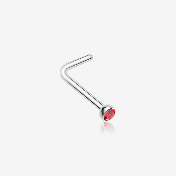 Press Fit Gem Top L-Shaped Nose Ring-Red