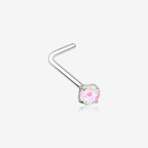 Opal Sparkle Prong Set L-Shaped Nose Ring-White