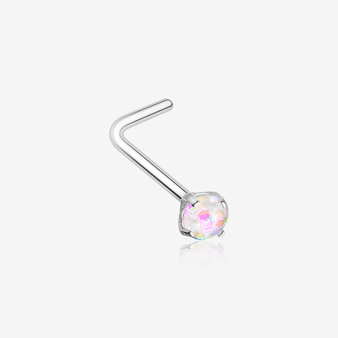 Opal Sparkle Prong Set L-Shaped Nose Ring-White