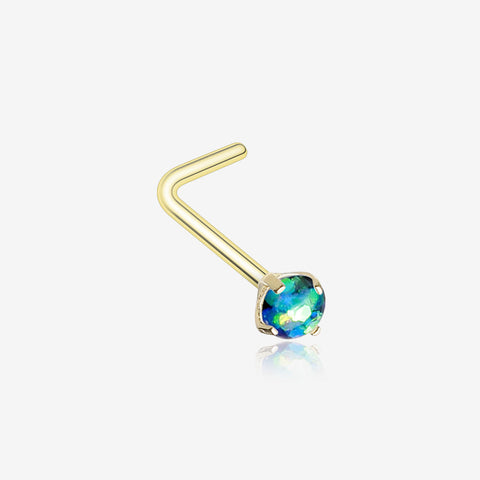 Golden Opal Sparkle Prong Set L-Shaped Nose Ring-Black
