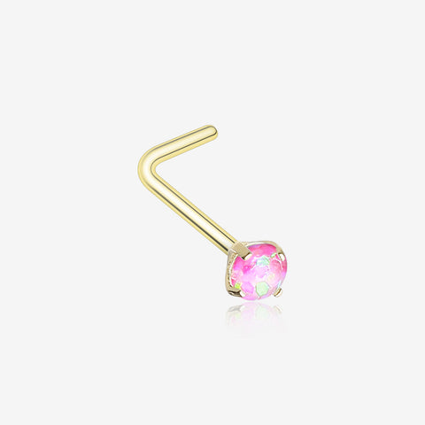Golden Opal Sparkle Prong Set L-Shaped Nose Ring-Pink