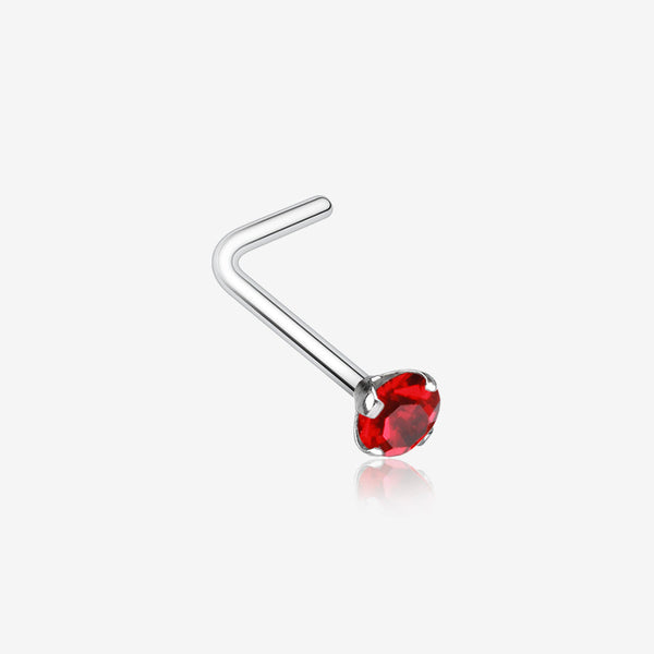 Prong Set Gem Top Steel L-Shaped Nose Ring-Red