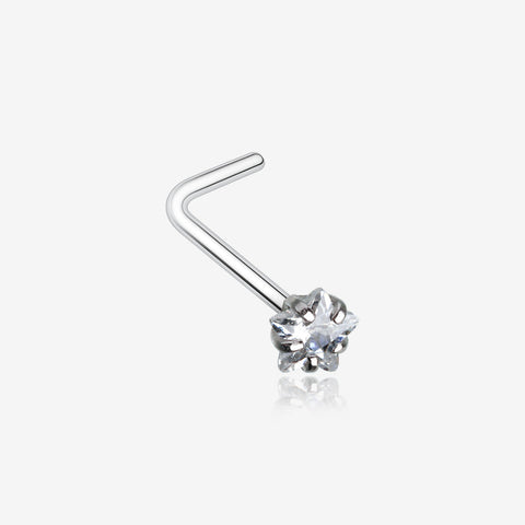 Star Prong Set Gem Top L-Shaped Nose Ring-Clear Gem