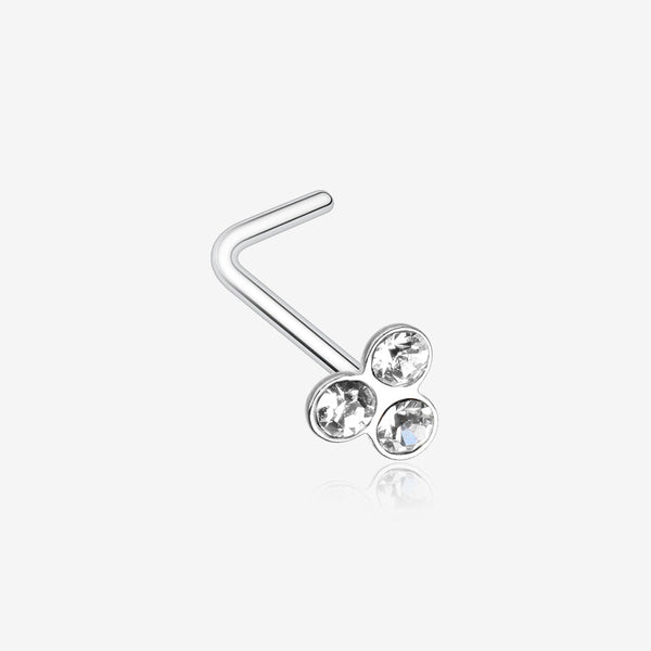 Trinity Gem Top L-Shaped Nose Ring-Clear Gem