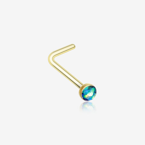 Golden Opal Sparkle L-Shaped Nose Ring-Black