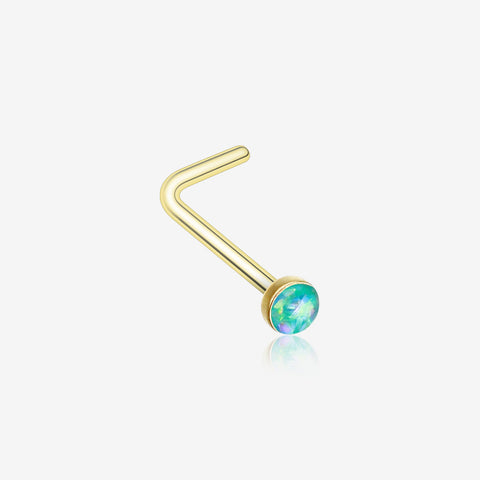 Golden Opal Sparkle L-Shaped Nose Ring-Teal
