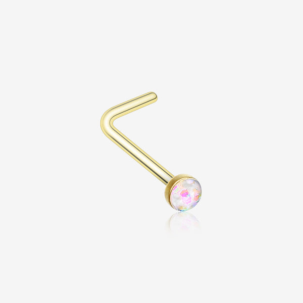Golden Opal Sparkle L-Shaped Nose Ring-White