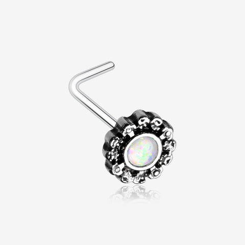 Filigree Opal L-Shaped Nose Ring-White