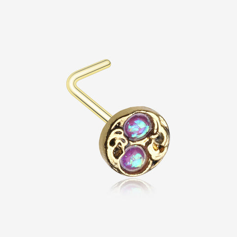 Golden Tao Filigree Opal Sparkle L-Shaped Nose Ring-Purple