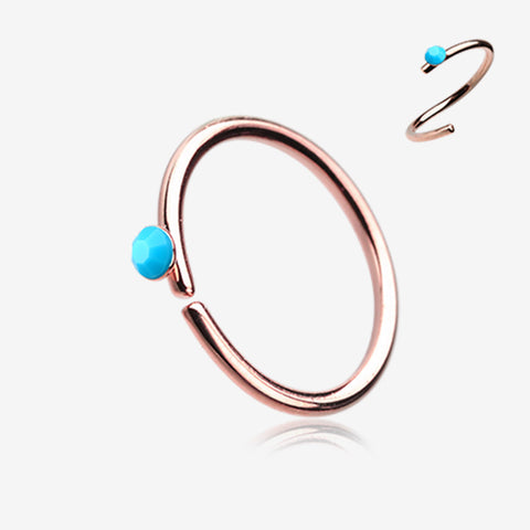 Rose Gold Turquoise Bead Top Bendable Steel Nose Hoop-Turquoise