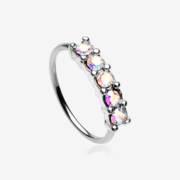 Aurora Multi-Gem Princess Prong Sparkles Bendable Hoop Ring-Aurora Borealis