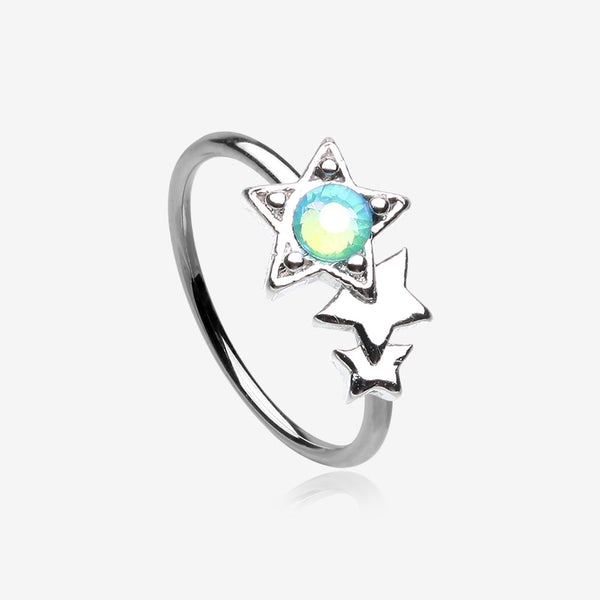 Cascading Shooting Star Iridescent Sparkle Bendable Hoop Ring-Aqua/Aurora Borealis