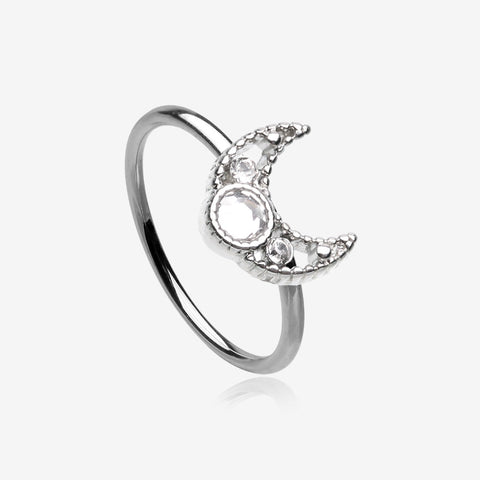 Lacey Crescent Moon Sparkle Bendable Hoop Ring-Clear Gem