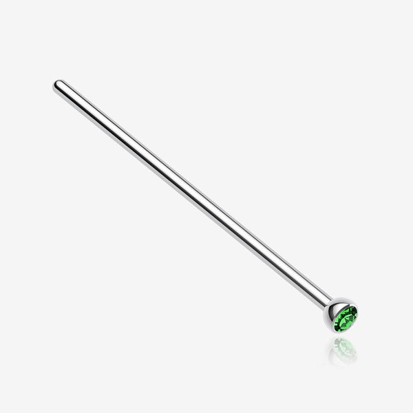 Press Fit Gem Top Steel Fishtail Nose Stud Ring-Green