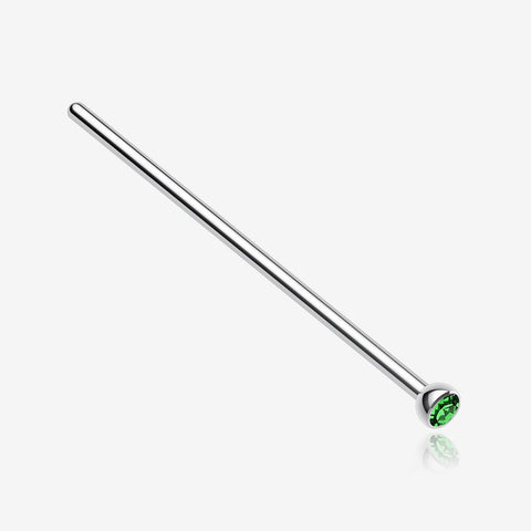 Press Fit Gem Top Steel Fishtail Nose Stud Ring-Green