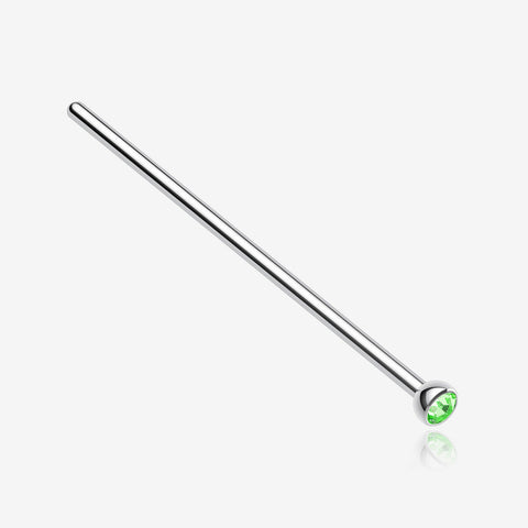 Press Fit Gem Top Steel Fishtail Nose Stud Ring-Light Green