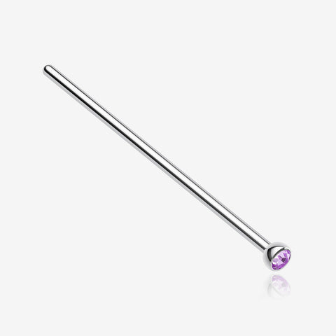 Press Fit Gem Top Steel Fishtail Nose Stud Ring-Light Purple