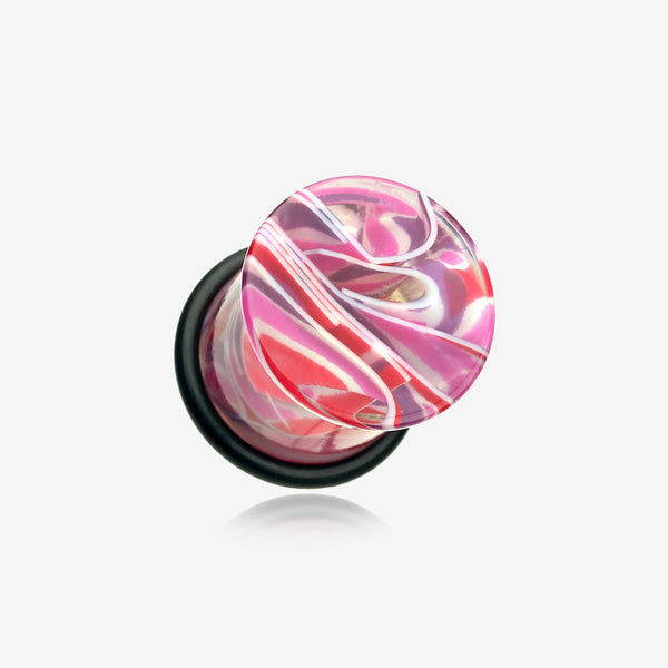A Pair of Vibrant Marble Swirls Single Flared Ear Gauge Plug-Pink/Purple