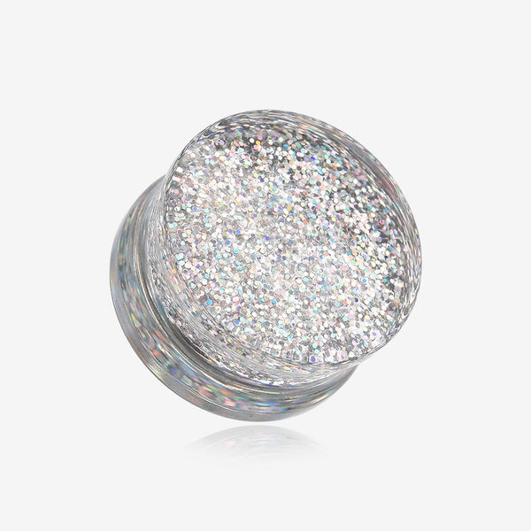 A Pair of Ultra Shine Glittered Double Flared Acrylic Ear Gauge Plug-Aurora Borealis