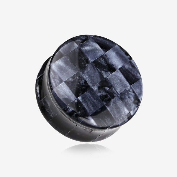 A Pair of Marble Checker Double Flared Ear Gauge Plug-Gray