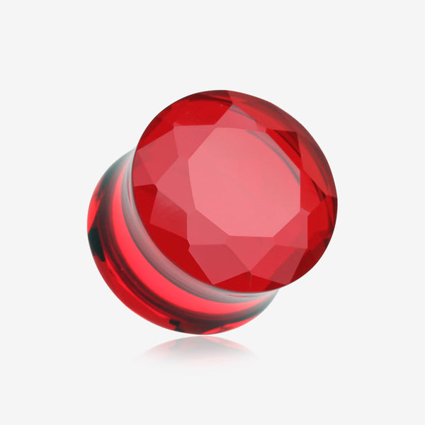 A Pair of Faceted Pyrex Glass Gem Double Flared Ear Gauge Plug -Red