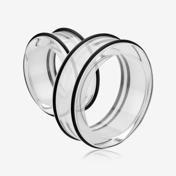 A Pair of Basic UV Acrylic No Flare Regs Ear Gauge Tunnel Plug-Clear Gem