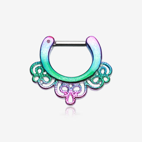 Rainbow Florid Filigree Septum Clicker-Rainbow