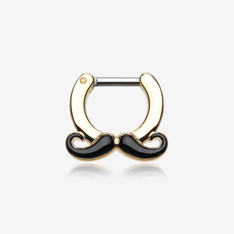 Golden Classic Mustache Septum Clicker-Black
