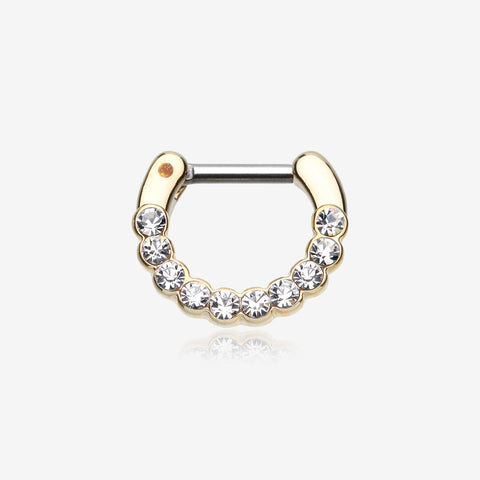 Golden Glistening Multi-Gem Septum Clicker-Clear Gem