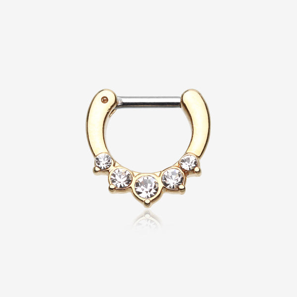 Golden Multi-Gem Precia Septum Clicker-Clear Gem