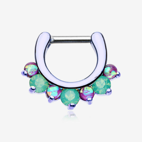 Colorline Opal Sparkle Deuce Septum Clicker Ring-Purple/Green/Purple