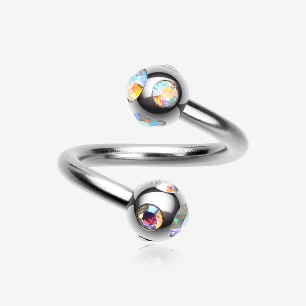 Aurora Gem Ball Steel Twist Spiral Ring-Aurora Borealis