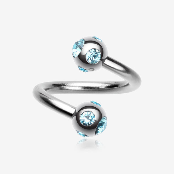 Aurora Gem Ball Steel Twist Spiral Ring-Aqua
