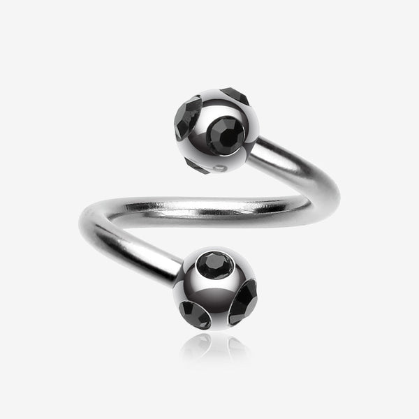 Aurora Gem Ball Steel Twist Spiral Ring-Black