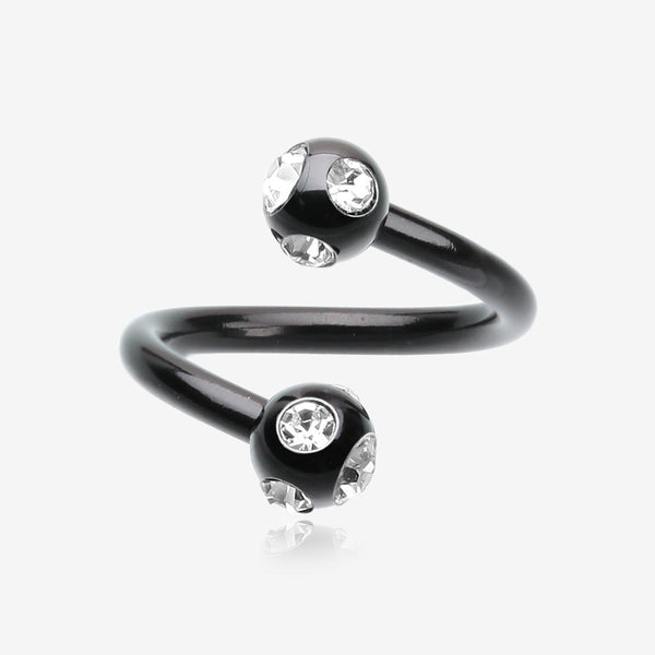 Colorline PVD Aurora Gem Ball Twist Spiral Ring-Black/Clear
