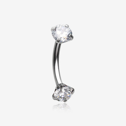Prong Set Gem Sparkles Internally Threaded Curved Barbell-Clear Gem