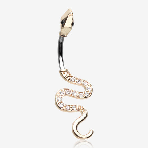 Golden Snake Sparkle Belly Button Ring-Clear Gem