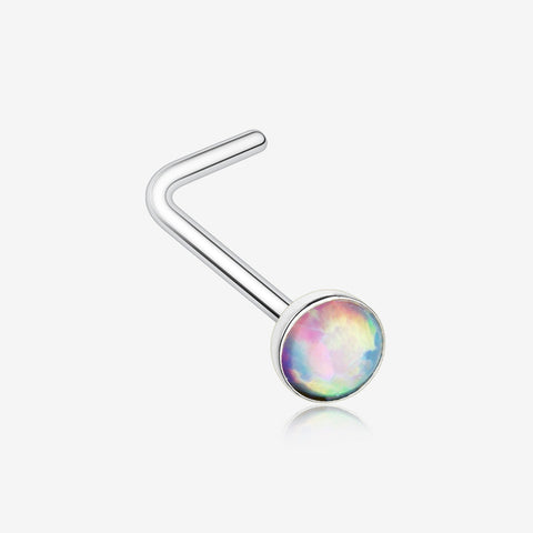 Fire Opal Steel L-Shaped Nose Ring-Pink