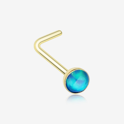 Golden Fire Opal L-Shaped Nose Ring-Blue