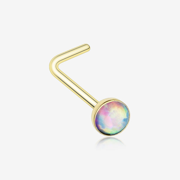Golden Fire Opal L-Shaped Nose Ring-Purple
