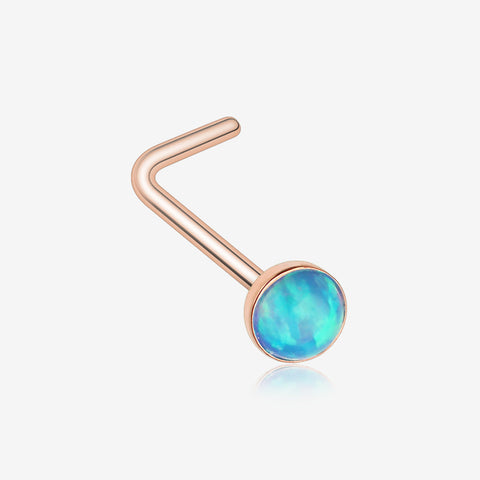 Rose Gold Fire Opal L-Shaped Nose Ring-Blue
