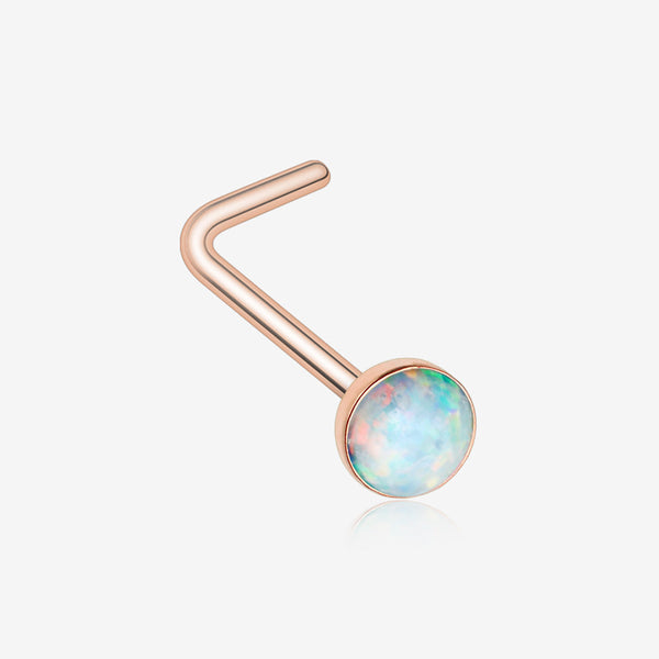 Rose Gold Fire Opal L-Shaped Nose Ring-White