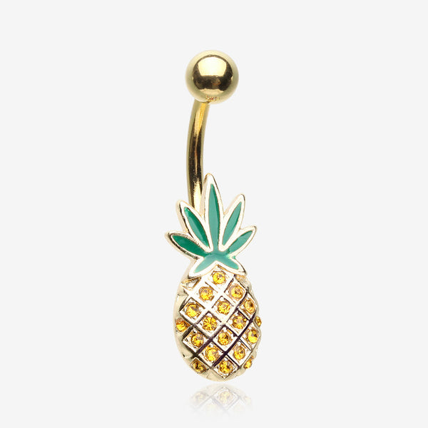 Golden Juicy Sparkle Pineapple Belly Button Ring