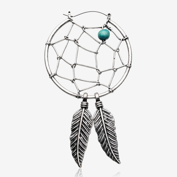 A Pair of Vintage Dreamcatcher Plug Hoop Earring-Blue/Aqua