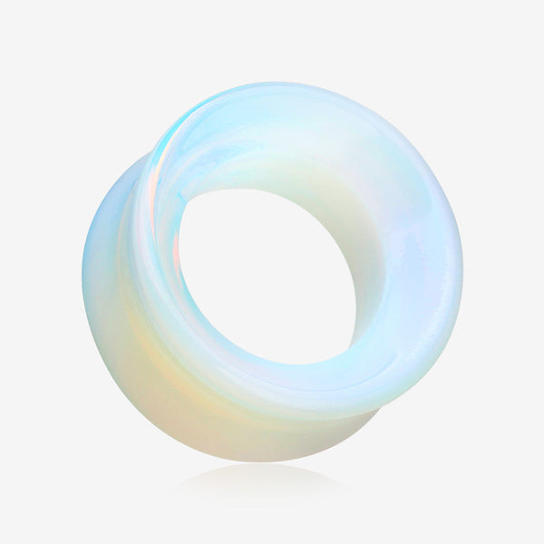 A Pair of Opalite Stone Double Flared Eyelet Plug-Clear Gem/White