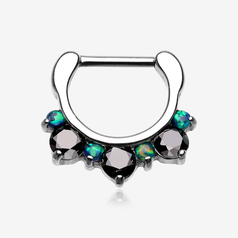 Fire Opal Multi Gem Sparkle Deuce Septum Clicker-Black